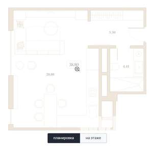 Студия квартира, вторичка, 39м2, 3/7 этаж