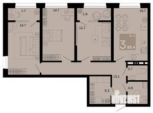 3-к квартира, вторичка, 85м2, 2/12 этаж