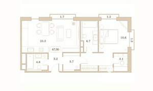2-к квартира, вторичка, 68м2, 2/7 этаж