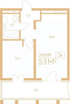 2-к квартира, вторичка, 53м2, 2/9 этаж