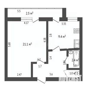 1-к квартира, вторичка, 42м2, 2/2 этаж