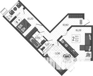 2-к квартира, вторичка, 54м2, 3/9 этаж