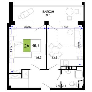 2-к квартира, строящийся дом, 49м2, 8/9 этаж