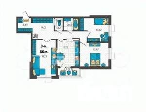 3-к квартира, вторичка, 76м2, 7/9 этаж