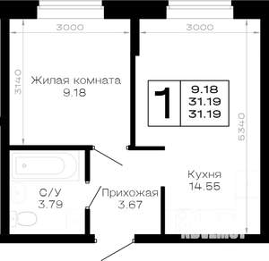 1-к квартира, вторичка, 31м2, 1/4 этаж