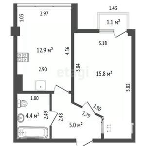 1-к квартира, вторичка, 38м2, 5/12 этаж