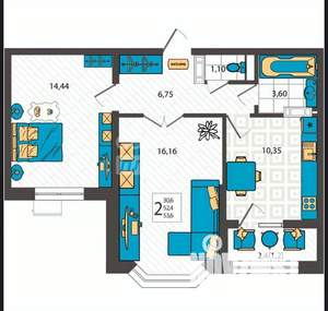 2-к квартира, вторичка, 54м2, 1/9 этаж