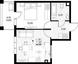 1-к квартира, строящийся дом, 37м2, 1/8 этаж