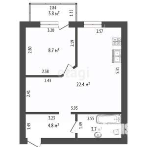 1-к квартира, вторичка, 43м2, 3/4 этаж