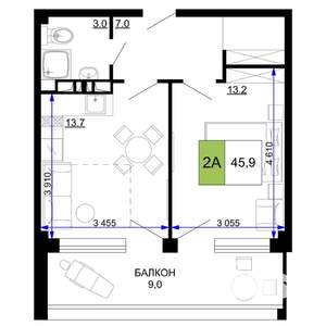 2-к квартира, вторичка, 46м2, 2/9 этаж