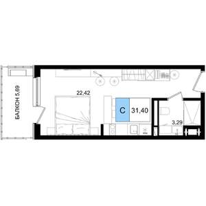1-к квартира, строящийся дом, 31м2, 3/8 этаж