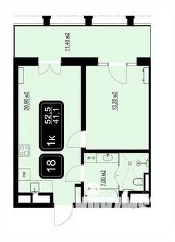 1-к квартира, вторичка, 53м2, 2/9 этаж
