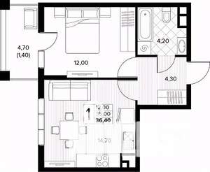 1-к квартира, строящийся дом, 36м2, 5/8 этаж