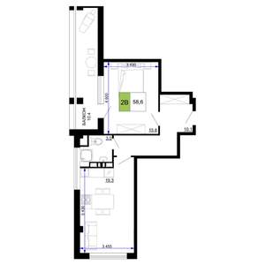 2-к квартира, вторичка, 59м2, 9/9 этаж