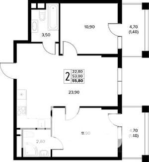 2-к квартира, вторичка, 56м2, 4/8 этаж