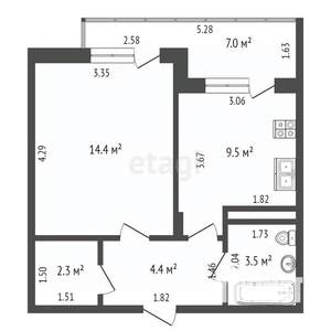 1-к квартира, вторичка, 41м2, 2/3 этаж