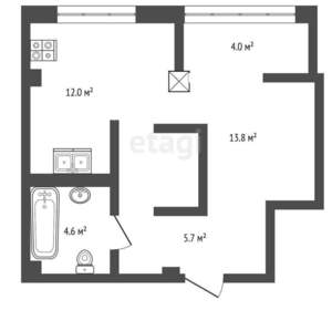 1-к квартира, вторичка, 40м2, 1/9 этаж