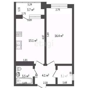 1-к квартира, вторичка, 40м2, 8/9 этаж