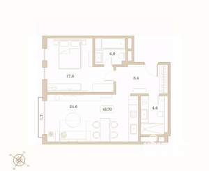 1-к квартира, вторичка, 62м2, 1/7 этаж