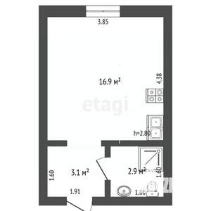 Студия квартира, вторичка, 22м2, 1/6 этаж