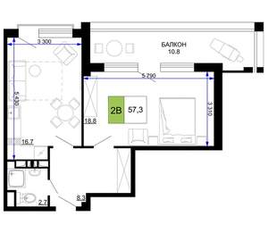 2-к квартира, вторичка, 57м2, 5/9 этаж