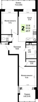 2-к квартира, строящийся дом, 65м2, 4/4 этаж