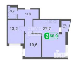 2-к квартира, вторичка, 66м2, 6/16 этаж