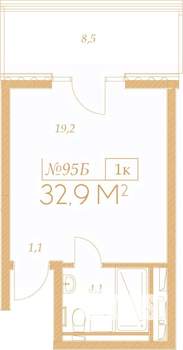1-к квартира, вторичка, 33м2, 7/9 этаж