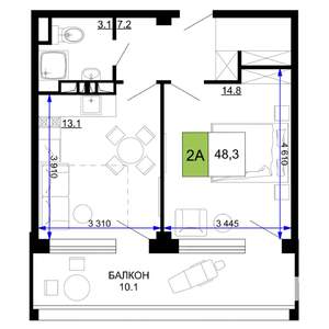 2-к квартира, строящийся дом, 48м2, 6/9 этаж