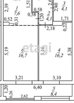 2-к квартира, вторичка, 57м2, 4/9 этаж