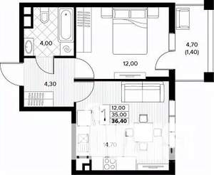 1-к квартира, строящийся дом, 36м2, 4/8 этаж