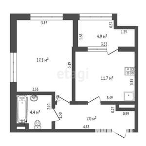 1-к квартира, вторичка, 45м2, 1/4 этаж