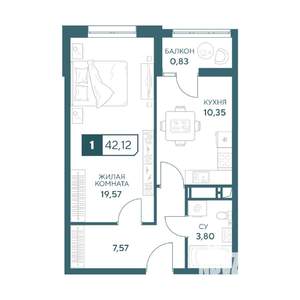 1-к квартира, строящийся дом, 42м2, 3/20 этаж