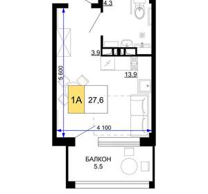 1-к квартира, вторичка, 28м2, 4/9 этаж