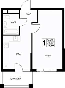 1-к квартира, вторичка, 35м2, 8/8 этаж