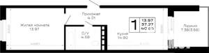 1-к квартира, строящийся дом, 41м2, 1/4 этаж