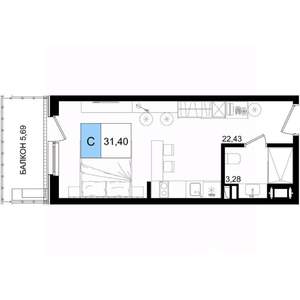 Студия квартира, вторичка, 31м2, 2/9 этаж