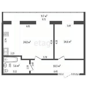 1-к квартира, вторичка, 63м2, 2/3 этаж