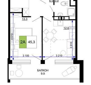 2-к квартира, вторичка, 45м2, 2/9 этаж