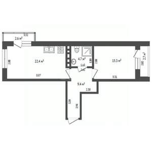 1-к квартира, вторичка, 57м2, 13/13 этаж