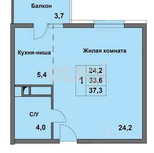 1-к квартира, вторичка, 38м2, 4/8 этаж