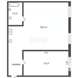 1-к квартира, вторичка, 46м2, 1/5 этаж