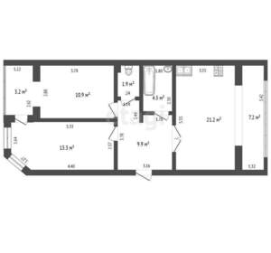 2-к квартира, вторичка, 72м2, 3/6 этаж
