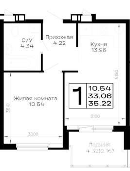 1-к квартира, вторичка, 35м2, 2/4 этаж