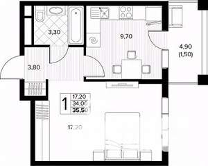1-к квартира, строящийся дом, 36м2, 4/8 этаж