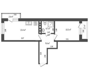 1-к квартира, вторичка, 57м2, 13/13 этаж