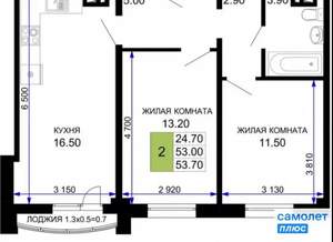 2-к квартира, вторичка, 54м2, 10/12 этаж