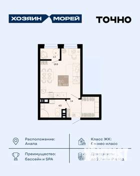 Студия квартира, вторичка, 33м2, 8/8 этаж