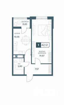 1-к квартира, вторичка, 42м2, 19/22 этаж