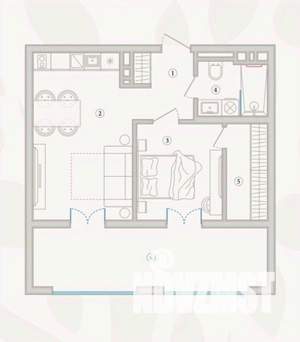 1-к квартира, вторичка, 61м2, 4/5 этаж
